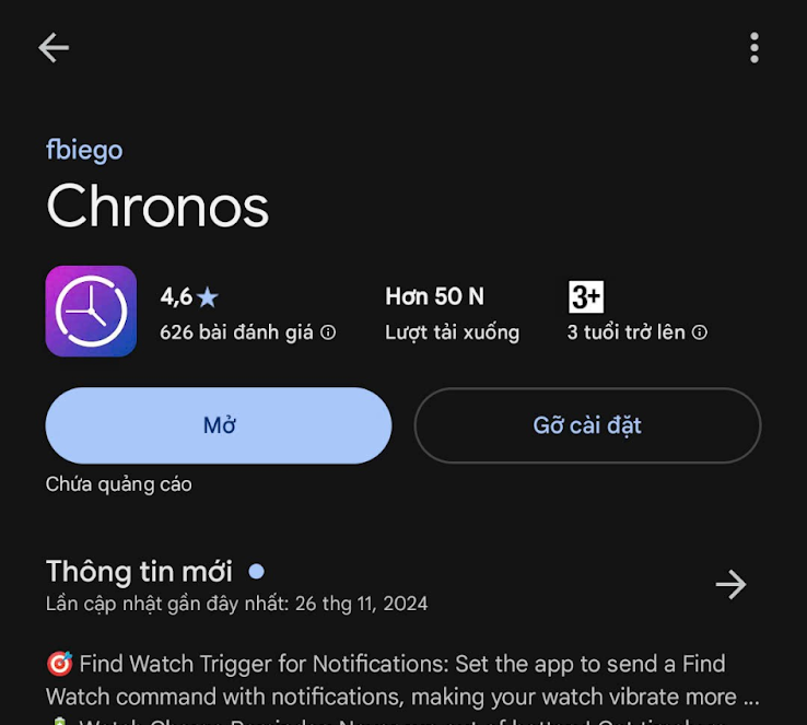 Trang ứng dụng Chronos trên Google Play